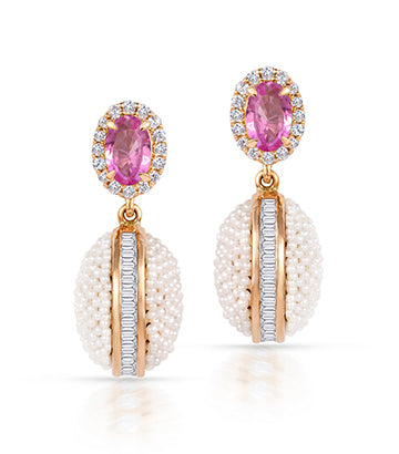 Pearl, Diamond and Pink sapphire earrings